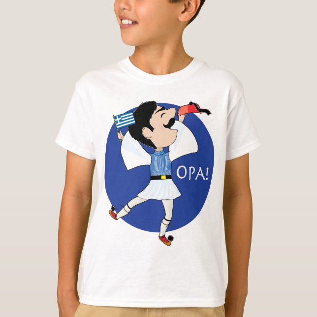 Greek Evzone dancing with Flag OPA! T-Shirt (Front)