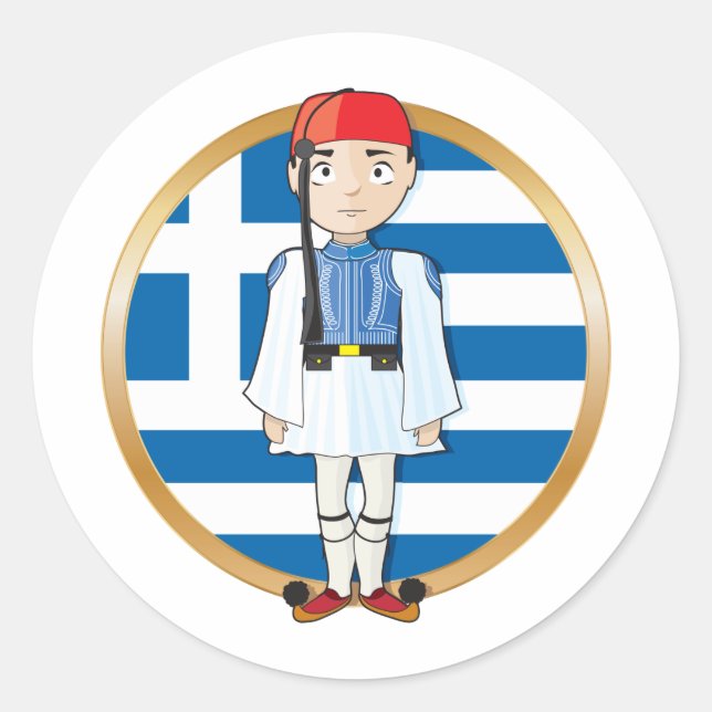 Greek Evzone with Flag Classic Round Sticker (Front)