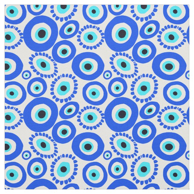 Greek Eye Blue White Circle Pattern Fabric (Swatch)