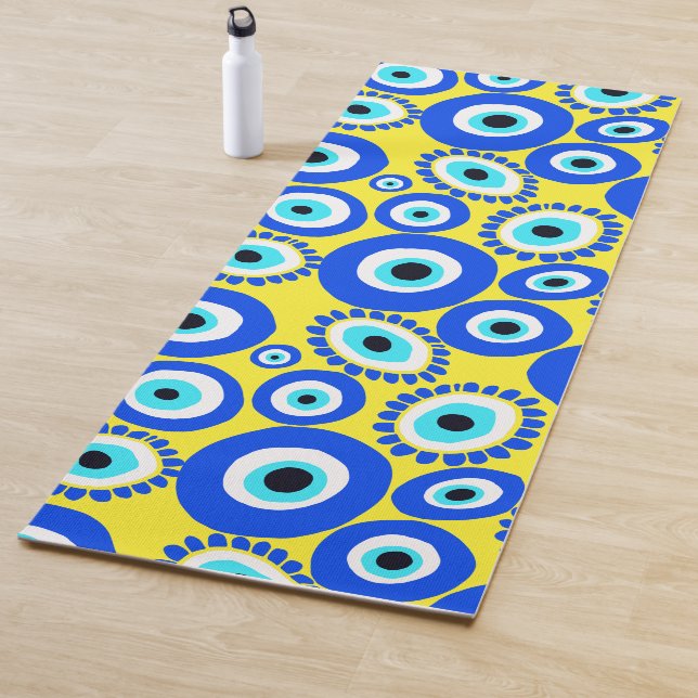 Greek Eye Blue Yellow Pattern Yoga Mat (In Situ)