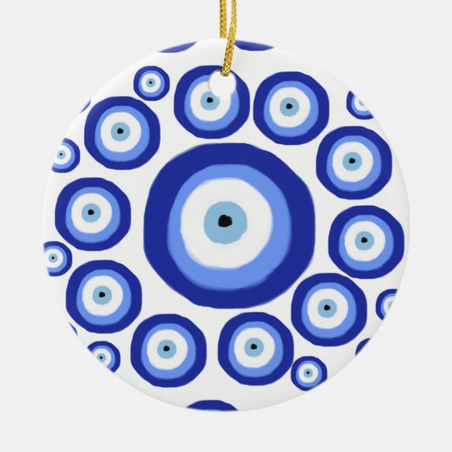 Greek Eye Good Luck Symbol Pattern Ceramic Ornament (Front)