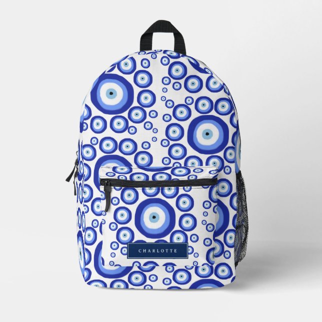 Greek Eye Good Luck Symbol Pattern Name Printed Backpack (Front)