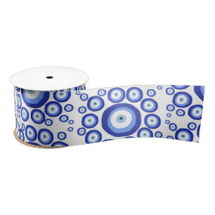 Greek Eye Good Luck Symbol Pattern Satin Ribbon