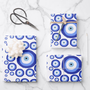 Greek Eye Good Luck Symbol Pattern Wrapping Paper Sheet