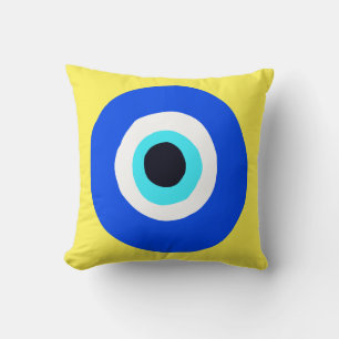 Greek Eye Symbol on Yellow Cushion