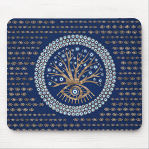Greek Eye Tree - Mati Mataki - Matiasma on blue Mouse Pad