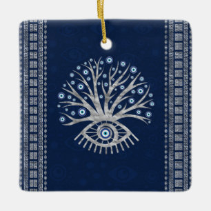 Greek Eye Tree - Mati Mataki - Matiasma Silver Ceramic Ornament