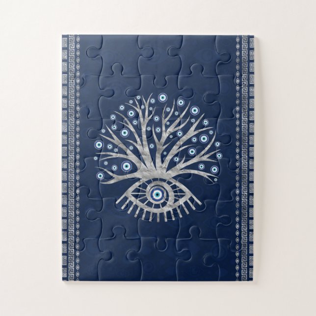 Greek Eye Tree - Mati Mataki - Matiasma Silver Jigsaw Puzzle (Vertical)