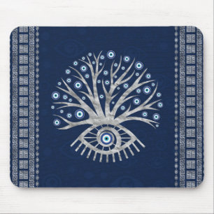 Greek Eye Tree - Mati Mataki - Matiasma Silver Mouse Pad
