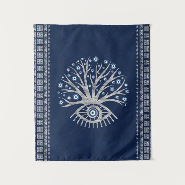 Greek Eye Tree - Mati Mataki - Matiasma Silver Tapestry (Front)