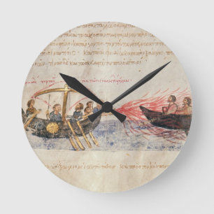 Greek fire (vellum) round clock