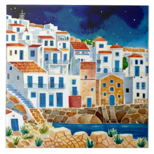 Greek Fishing Village Greece Coast Travel Souvenir Ceramic Tile