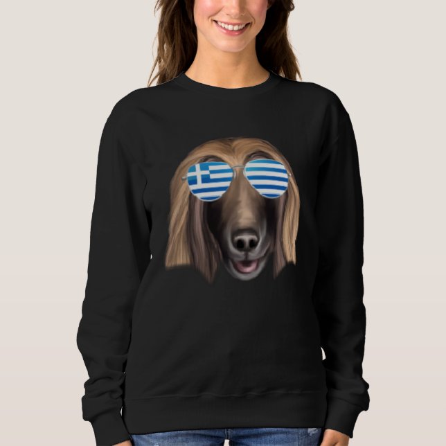 Greek Flag Afghan Hound Dog Greece Pocket Sweatshirt (Front)