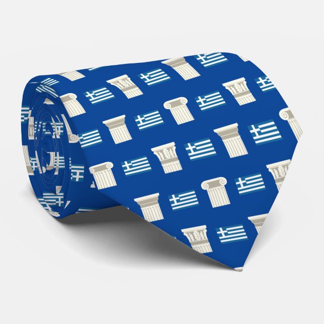 Greek Flag & Ancient Greek Column Capitals Tie (Rolled)