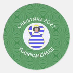 Greek Flag Black Hair Angel Christmas Personalised Classic Round Sticker
