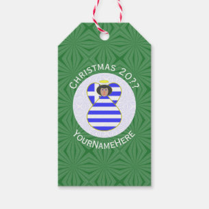 Greek Flag Black Hair Christmas Angel Personalised Gift Tags