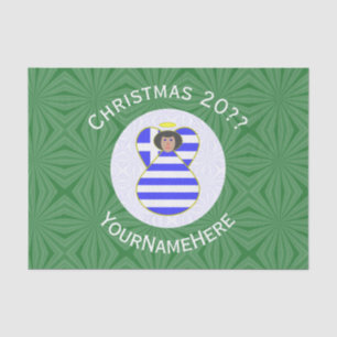 Greek Flag Black Hair Christmas Angel Personalised Tissue Paper