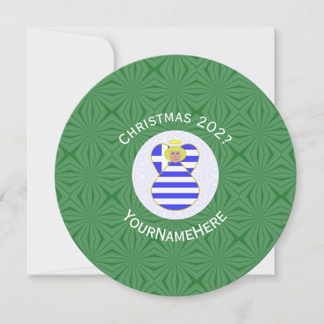 Greek Flag Blonde Angel Christmas Personalised  Invitation (Front)