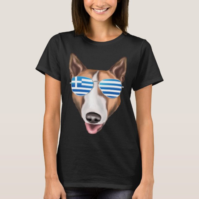 Greek Flag Bull Terrier Dog Greece Pocket T-Shirt (Front)