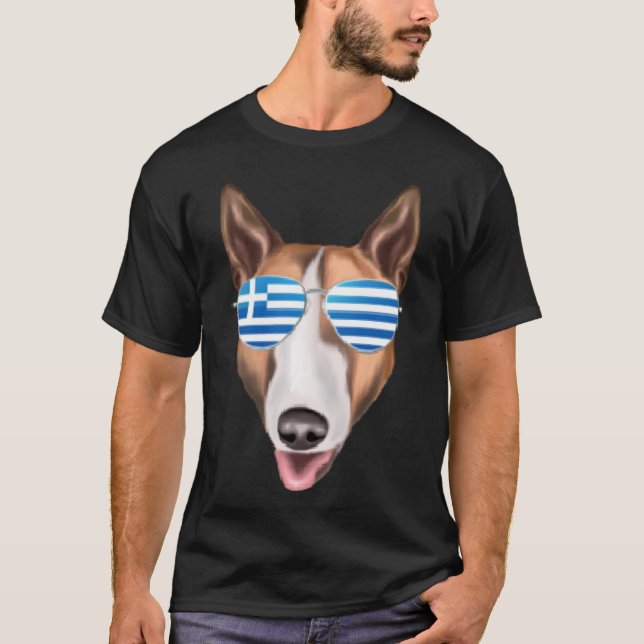Greek Flag Bull Terrier Dog Greece Pocket T-Shirt (Front)