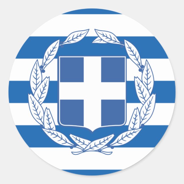 Greek Flag & Coat of Arms, Flag of Greece Classic Round Sticker (Front)