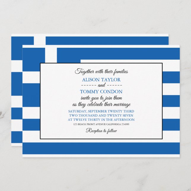 Greek Flag, Flag of Greece Wedding Invitation (Front/Back)