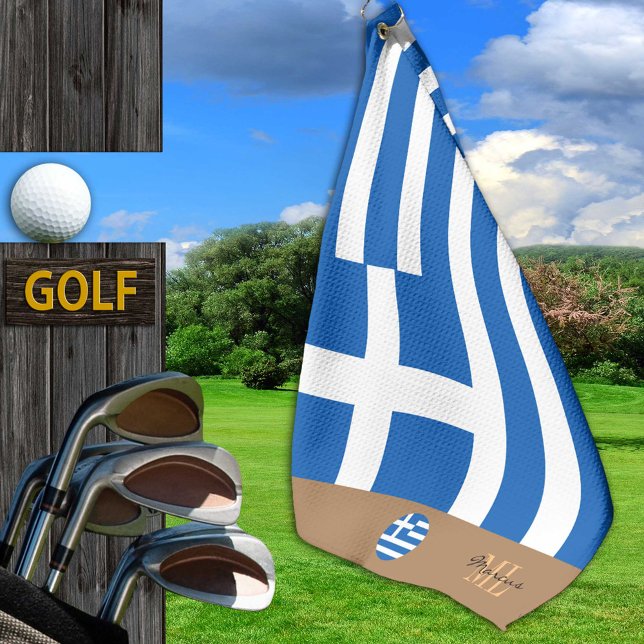 Greek flag & Greece monogrammed Golf Towel (Creator Uploaded)