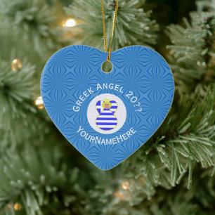 Greek Flag Hanukkah Angel Blonde Year Name Heart Ceramic Ornament