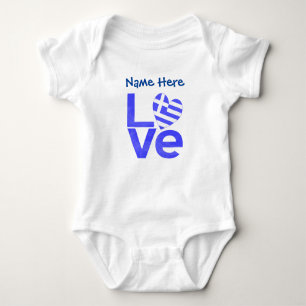Greek Flag Heart Blue LOVE Blue Personalisation Baby Bodysuit