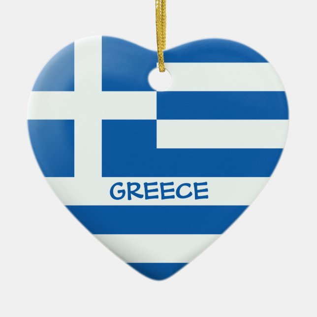 Greek Flag Heart Ceramic Ornament (Front)