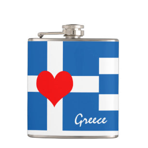 Greek flag & Heart - Greece travel/sports fans Hip Flask