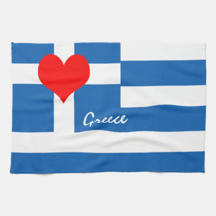 Greek flag & Heart - Greece travel/sports fans Tea Towel