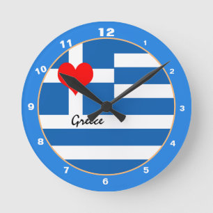 Greek Flag & Heart, Greece trendy fashion /design Round Clock