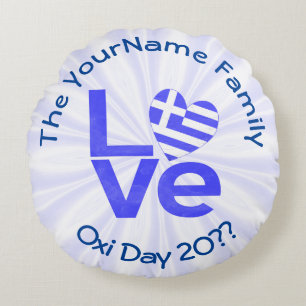 Greek Flag Heart in Blue LOVE  Round Cushion