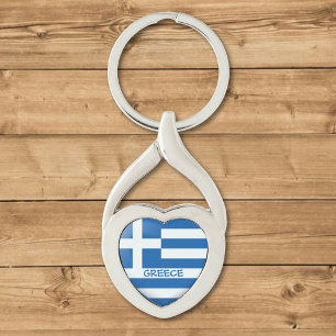 Greek Flag Heart Key Ring