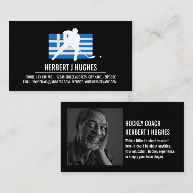 Greek Flag, Hockey Player, Hockey Coach Photo Business Card (Front/Back)
