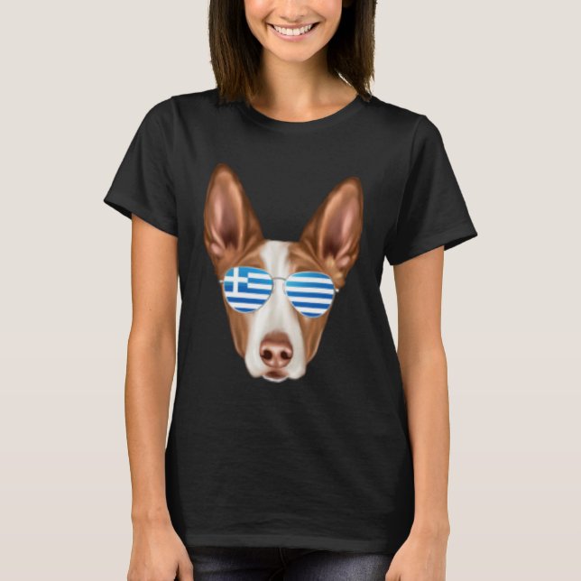 Greek Flag Ibizan Hound Dog Greece Pocket T-Shirt (Front)