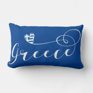 Greek Flag In Heart, Greece Lumbar Cushion
