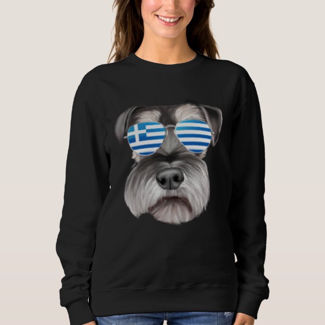 Greek Flag Miniature Schnauzer Dog Greece Pocket Sweatshirt (Front)