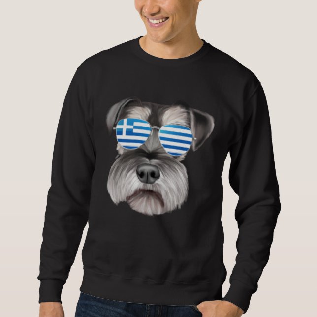 Greek Flag Miniature Schnauzer Dog Greece Pocket Sweatshirt (Front)