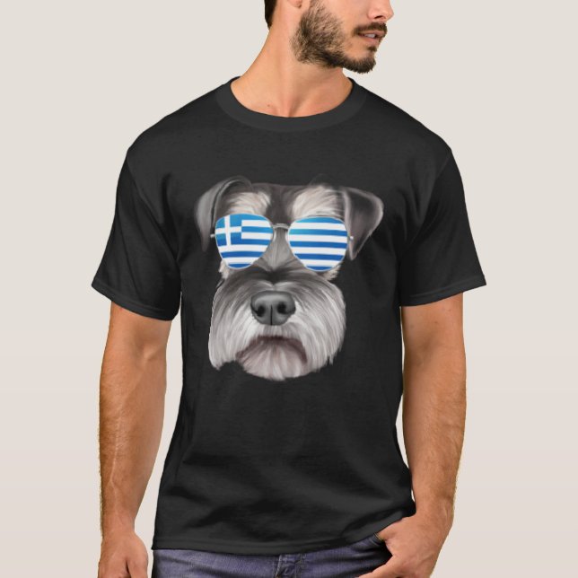 Greek Flag Miniature Schnauzer Dog Greece Pocket T-Shirt (Front)