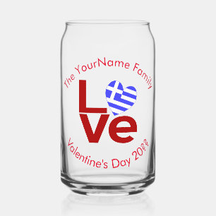 Greek Flag Red Letters LOVE Personalised Can Glass