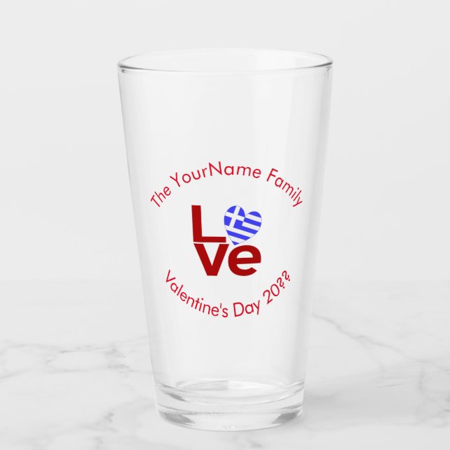 Greek Flag Red Letters LOVE Personalised Drinking Glass (Front)