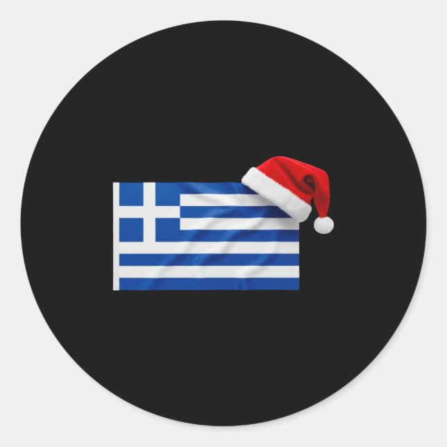 Greek Flag Santa Hat Funny Greece Christmas Holida Classic Round Sticker (Front)