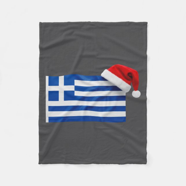 Greek Flag Santa Hat Funny Greece Christmas Holida Fleece Blanket (Front)