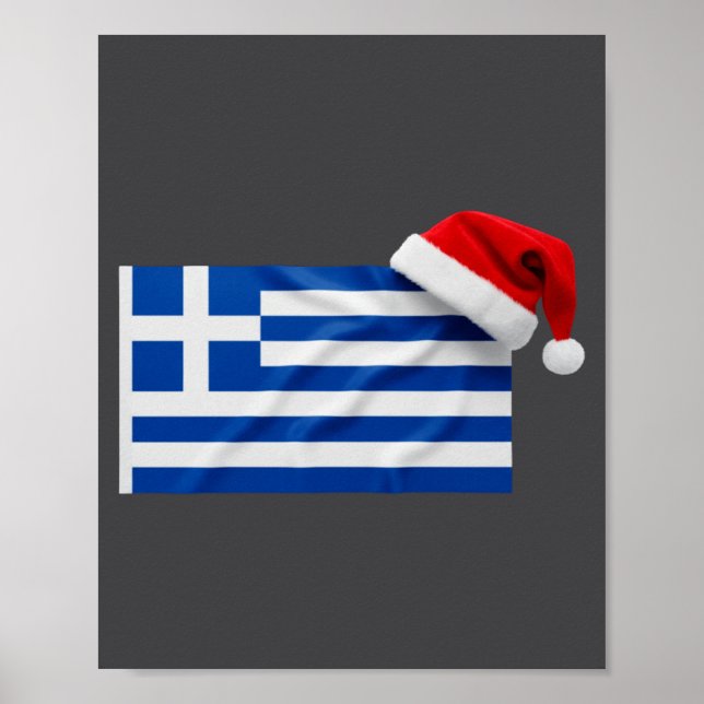 Greek Flag Santa Hat Funny Greece Christmas Holida Poster (Front)