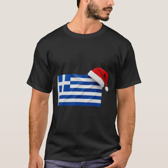 Greek Flag Santa Hat Funny Greece Christmas Holida T-Shirt (Front)