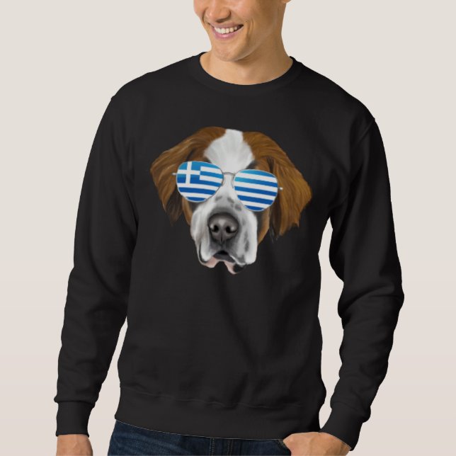 Greek Flag St Bernard Dog Greece Pocket Sweatshirt (Front)