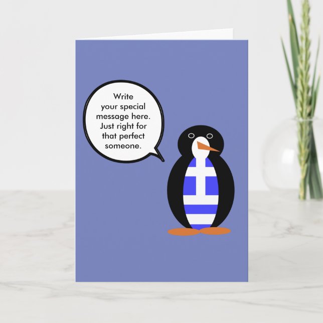 Greek Flag Talking Ms. Penguin  Card (Front)