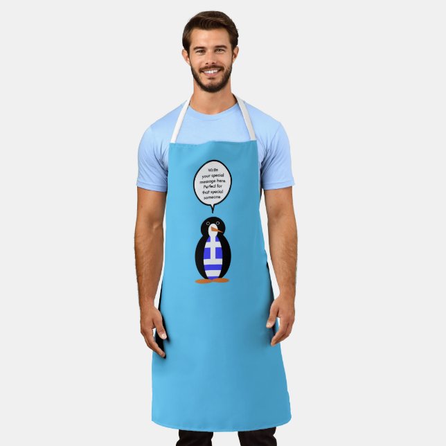 Greek Flag Talking Ms Penguin Personalised Apron (Worn)
